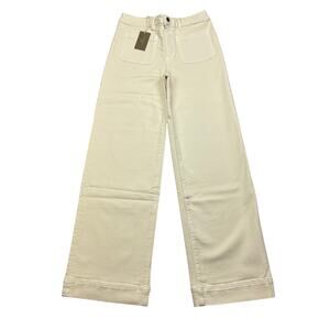Ann Mashburn Patch Pocket Wide Leg Cropped Jeans Sand Women's 30 Stretch Denim